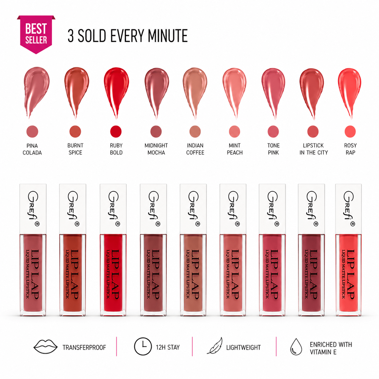 Grefi LipLap - Liquid Matte Lipstick (Set of 9)